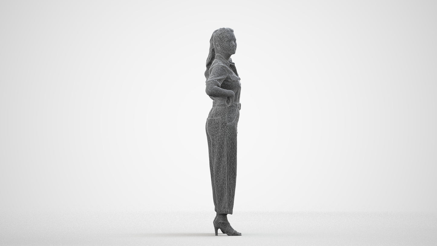 3D people model woman casual standing, scanned human for 3ds Max rendering, wireframe side view