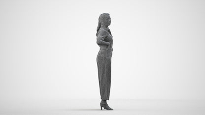 3D people model woman casual standing, scanned human for 3ds Max rendering, wireframe side view