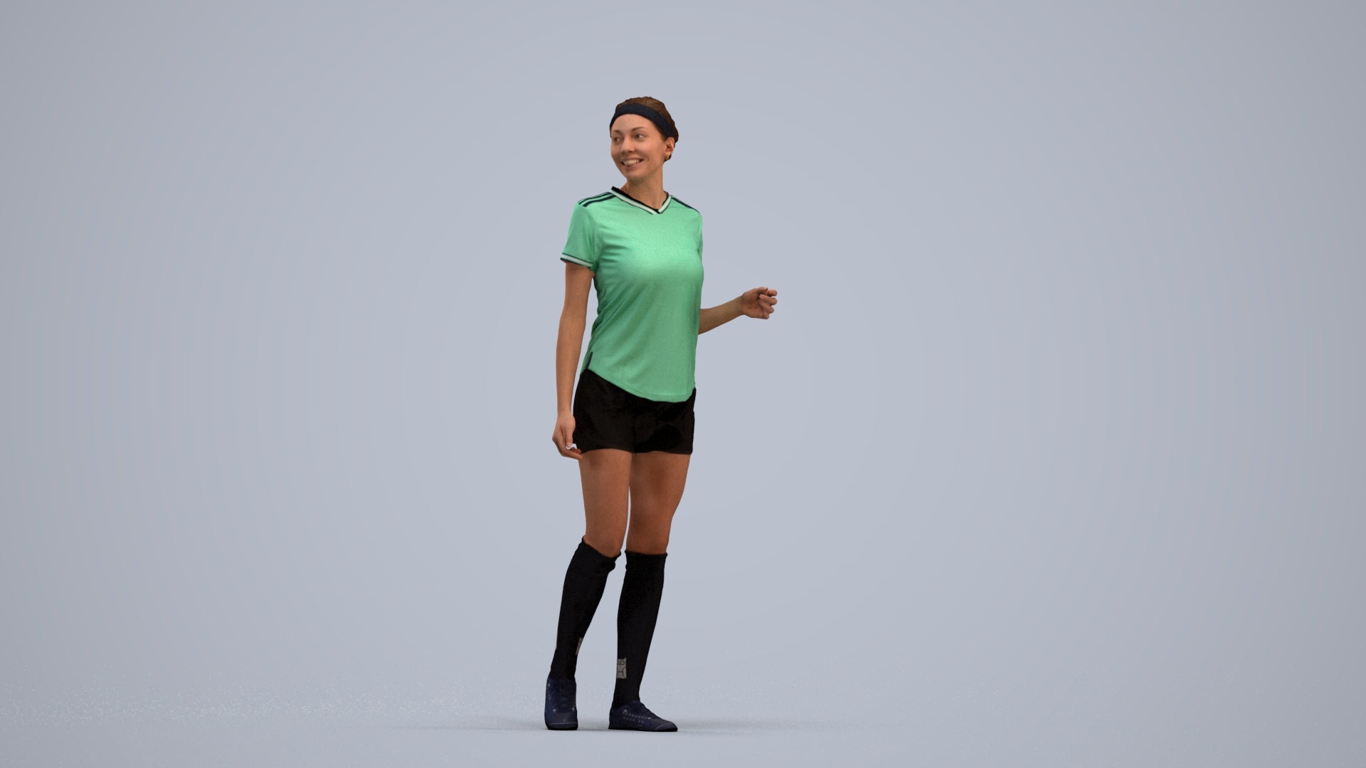 3D human model woman sport, photogrammetry scanned person for archviz, standing pose render
