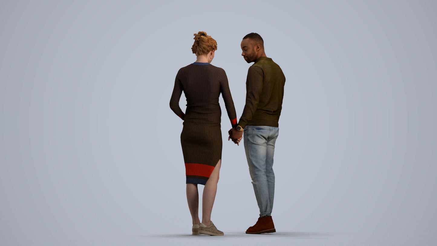 scanned 3D woman casual couple, photogrammetry people for Enscape and V-Ray, front view render