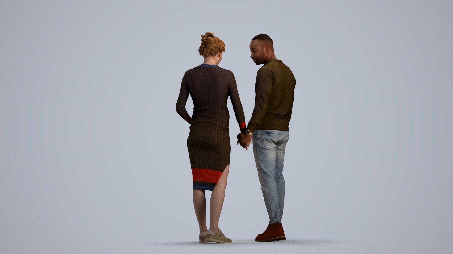 scanned 3D woman casual couple, photogrammetry people for Enscape and V-Ray, front view render