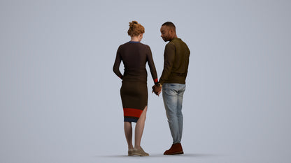 scanned 3D woman casual couple, photogrammetry people for Enscape and V-Ray, front view render