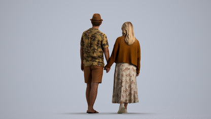 realistic 3D human woman couple, archviz people FBX OBJ for Blender, front view render
