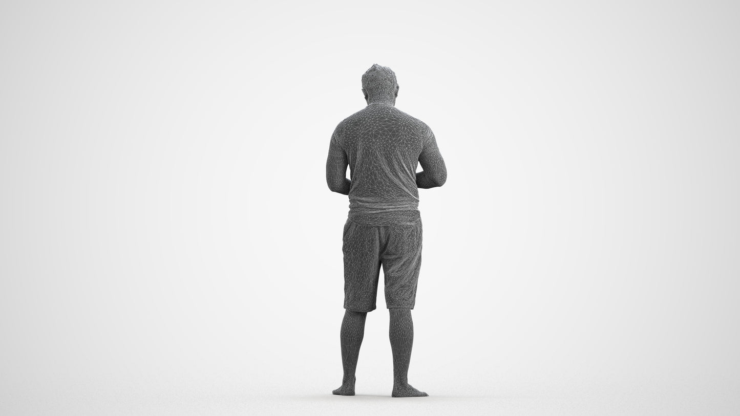 realistic 3D people man standing, render-ready for V-Ray and Corona, FBX OBJ, wireframe front view