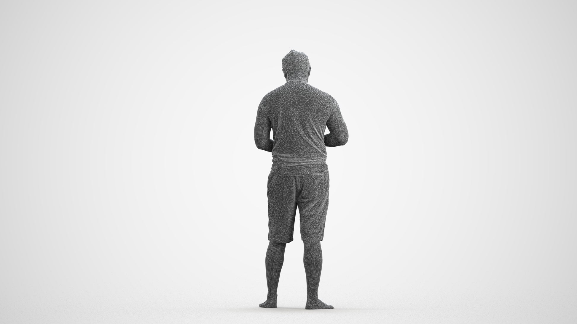 realistic 3D people man standing, render-ready for V-Ray and Corona, FBX OBJ, wireframe front view