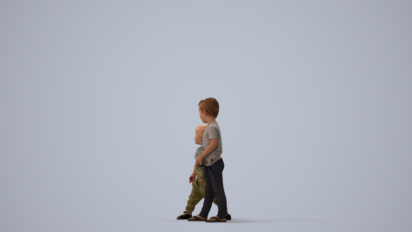 realistic 3D human boy casual kids, archviz people FBX OBJ for Blender, three-quarter view render