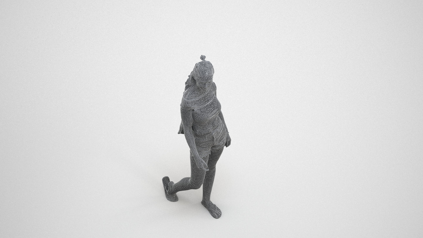 realistic 3D people girl casual walking, render-ready for V-Ray and Corona, FBX OBJ, wireframe three-quarter view