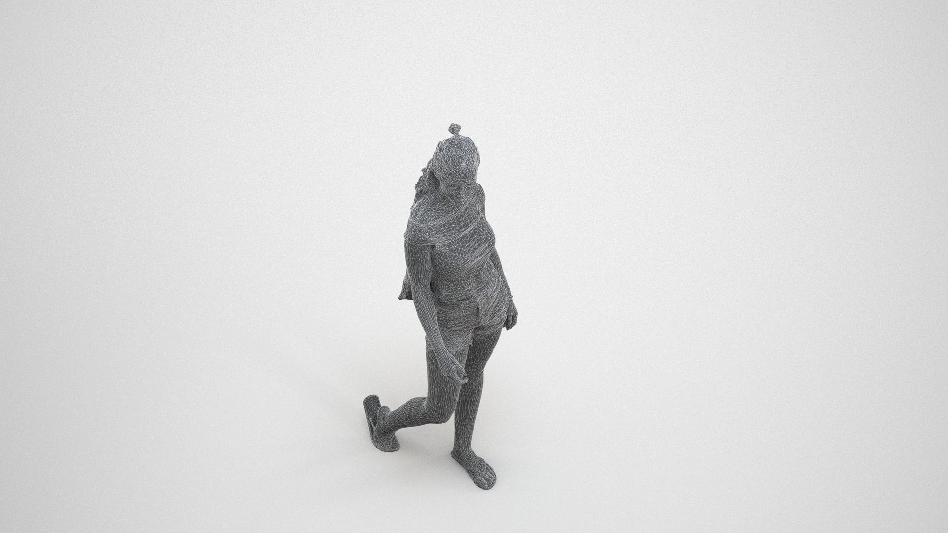realistic 3D people girl casual walking, render-ready for V-Ray and Corona, FBX OBJ, wireframe three-quarter view