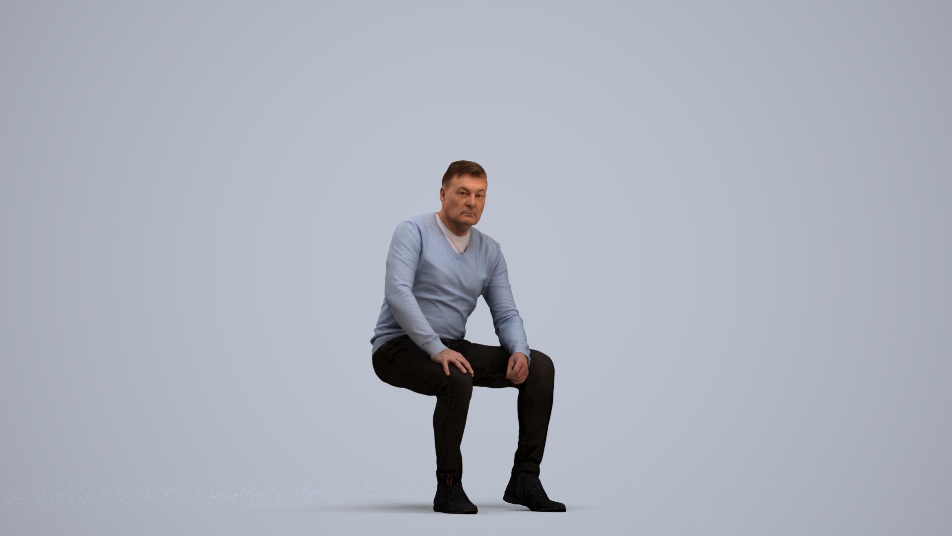 3D people model man casual sitting, scanned human for 3ds Max rendering, standing pose render
