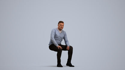 3D people model man casual sitting, scanned human for 3ds Max rendering, standing pose render