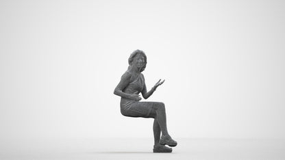 3D scanned woman sitting business, photorealistic archviz people for Enscape and SketchUp, wireframe side view