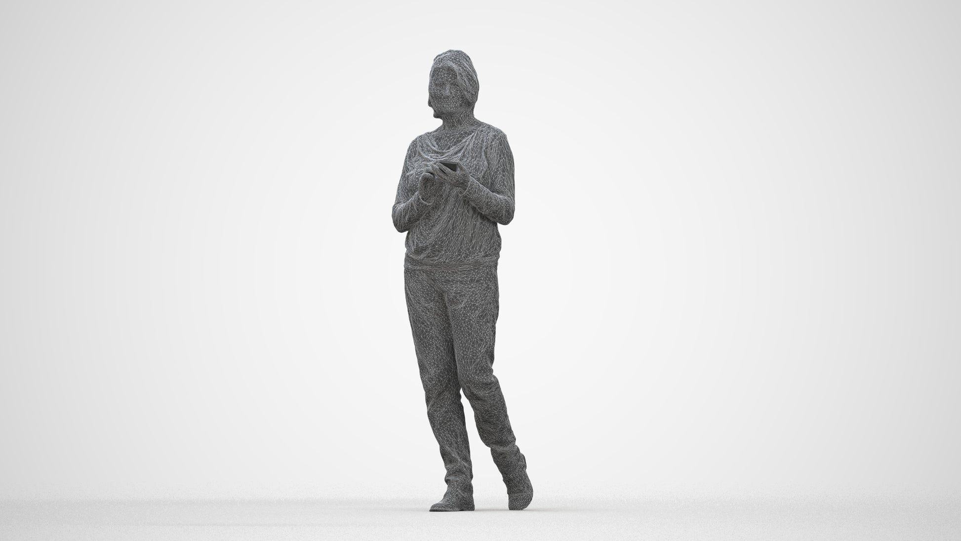 realistic 3D people woman casual walking, render-ready for V-Ray and Corona, FBX OBJ, wireframe back view