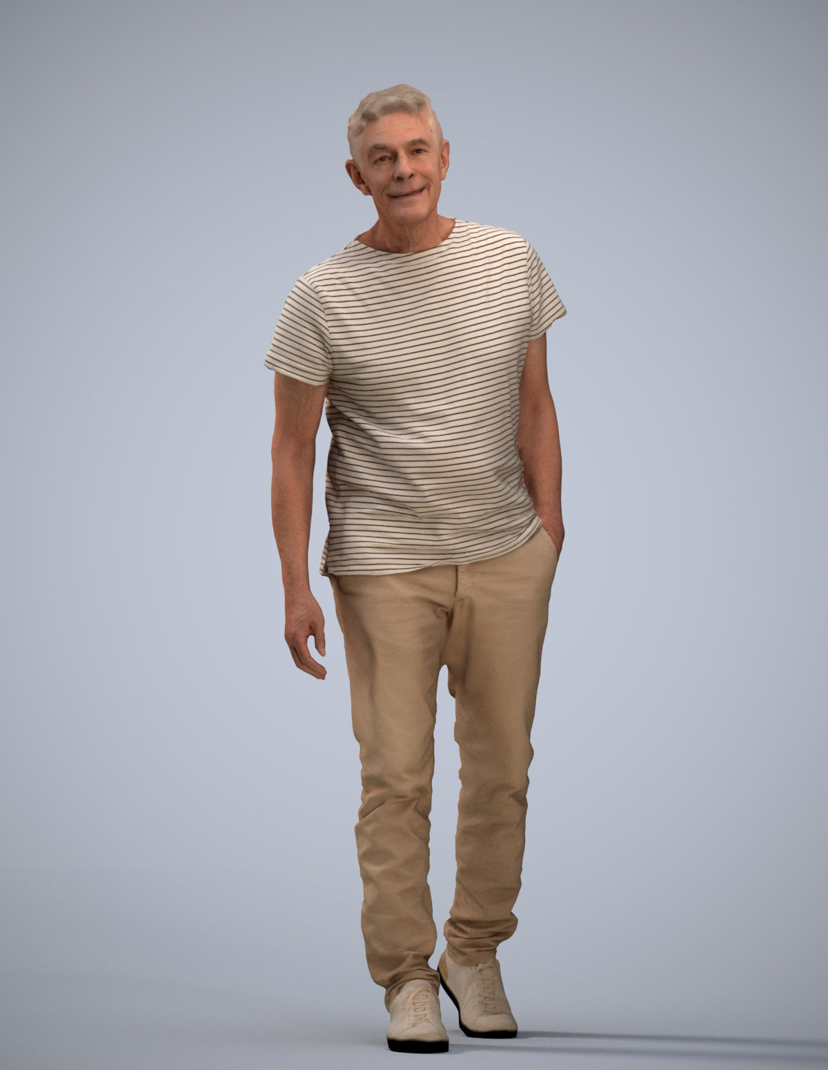 realistic 3D senior man casual walking, scanned archviz people for Blender and 3ds Max