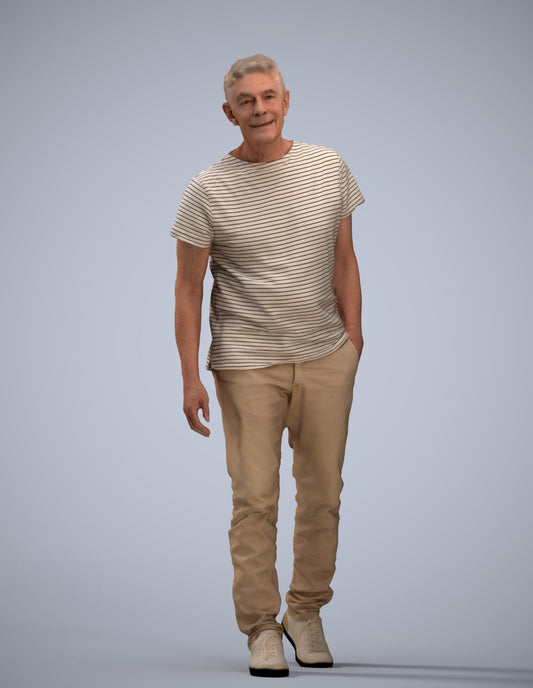 realistic 3D senior man casual walking, scanned archviz people for Blender and 3ds Max