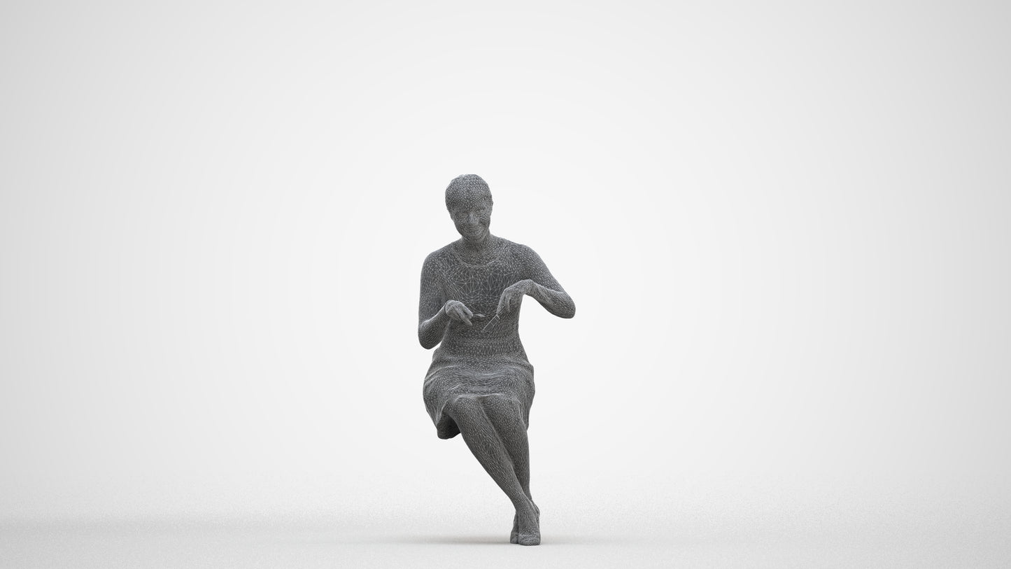 scanned 3D woman casual sitting, photogrammetry people for Enscape and V-Ray, three-quarter front view render