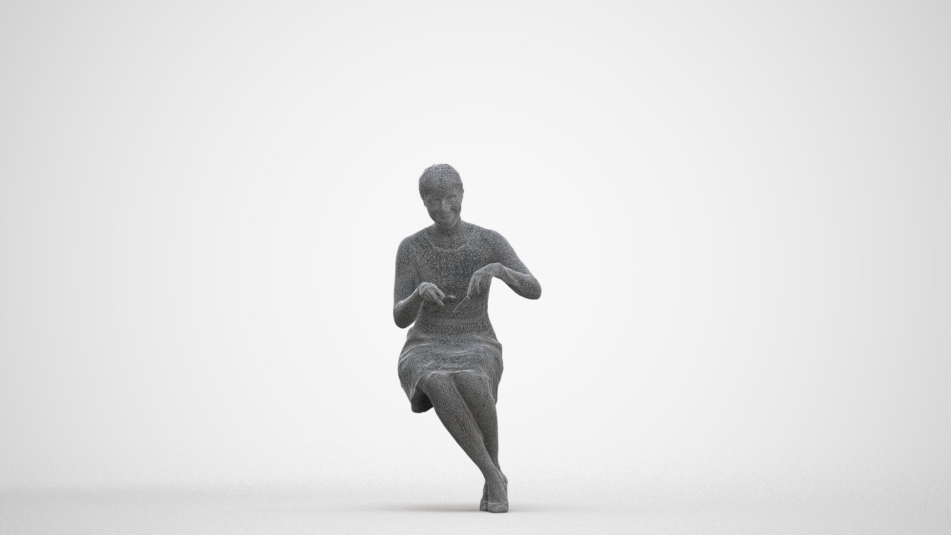 scanned 3D woman casual sitting, photogrammetry people for Enscape and V-Ray, three-quarter front view render
