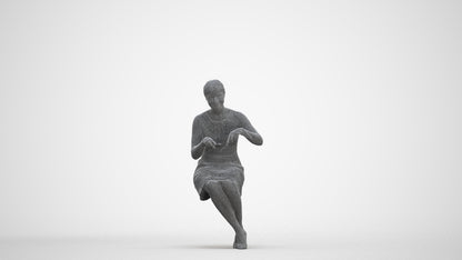 scanned 3D woman casual sitting, photogrammetry people for Enscape and V-Ray, three-quarter front view render