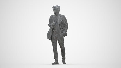 photogrammetry 3D man business standing, realistic human model archviz FBX, wireframe back view