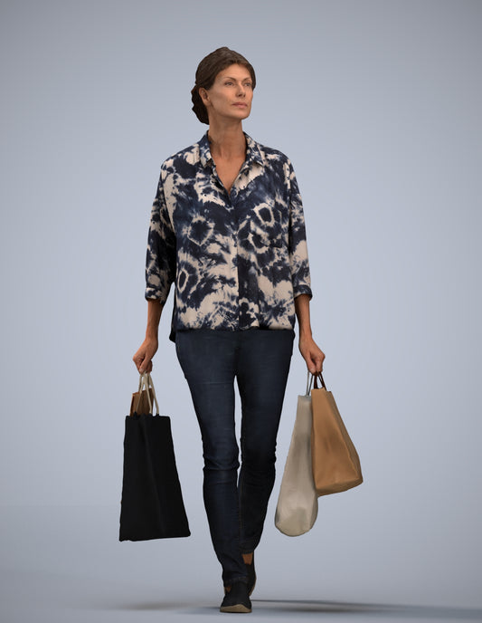 3D scanned woman shopping casual, photorealistic archviz people for Enscape and SketchUp