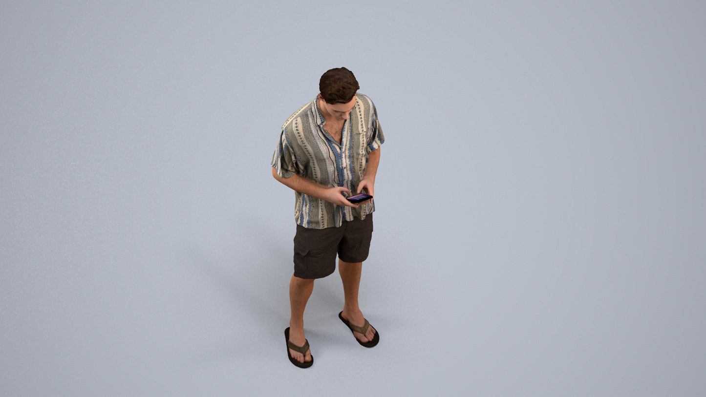 3D human model man casual standing, photogrammetry scanned person for archviz, back view render