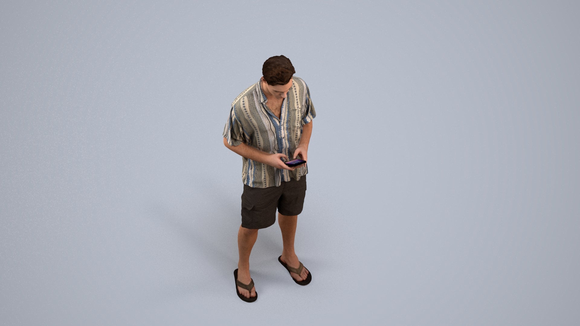 3D human model man casual standing, photogrammetry scanned person for archviz, back view render