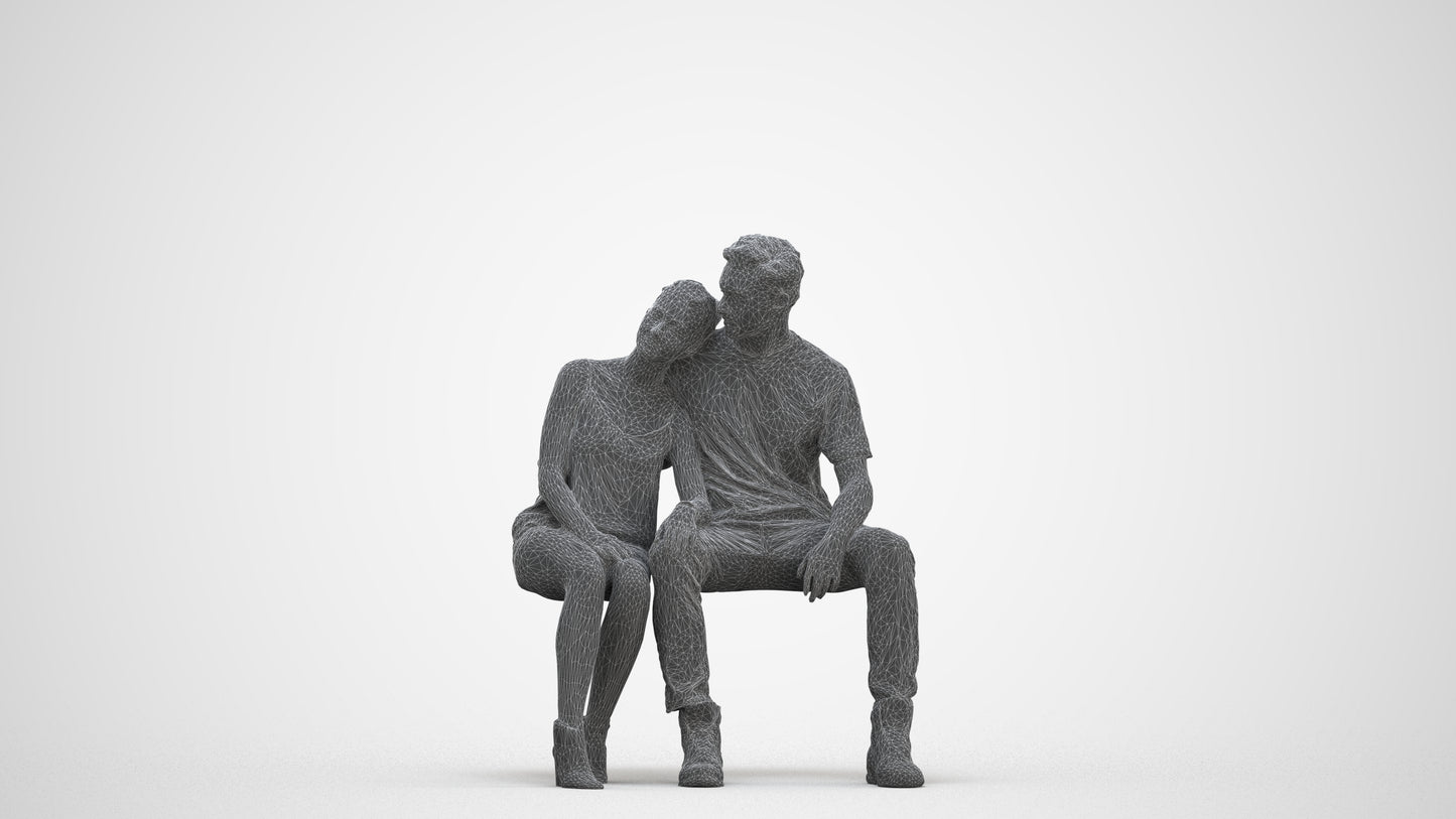 3D scanned man couple casual, photorealistic archviz people for Enscape and SketchUp, three-quarter front view render