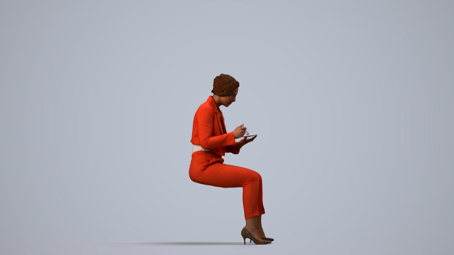 scanned 3D woman formal business, photogrammetry people for Enscape and V-Ray, side view render