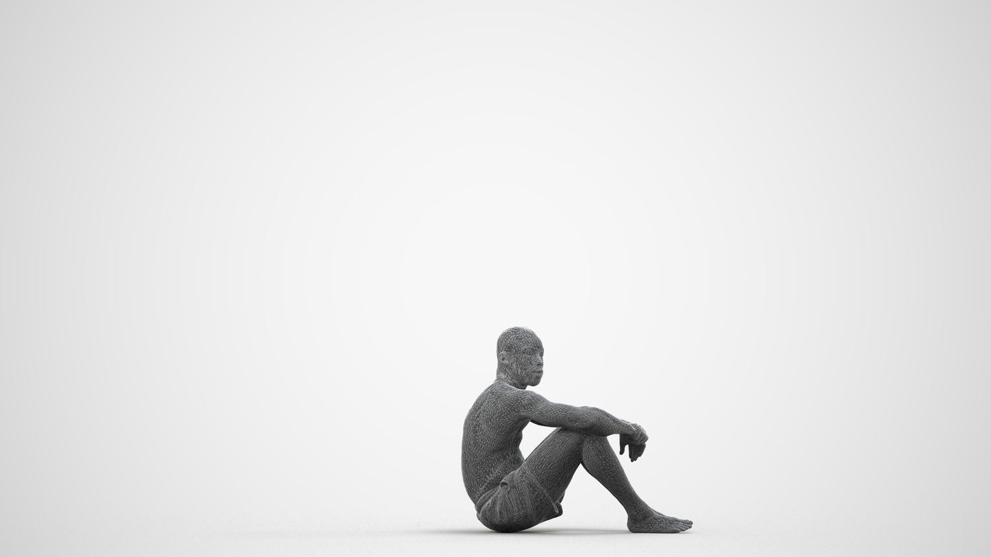 photogrammetry 3D man pool, realistic human model archviz FBX, wireframe side view