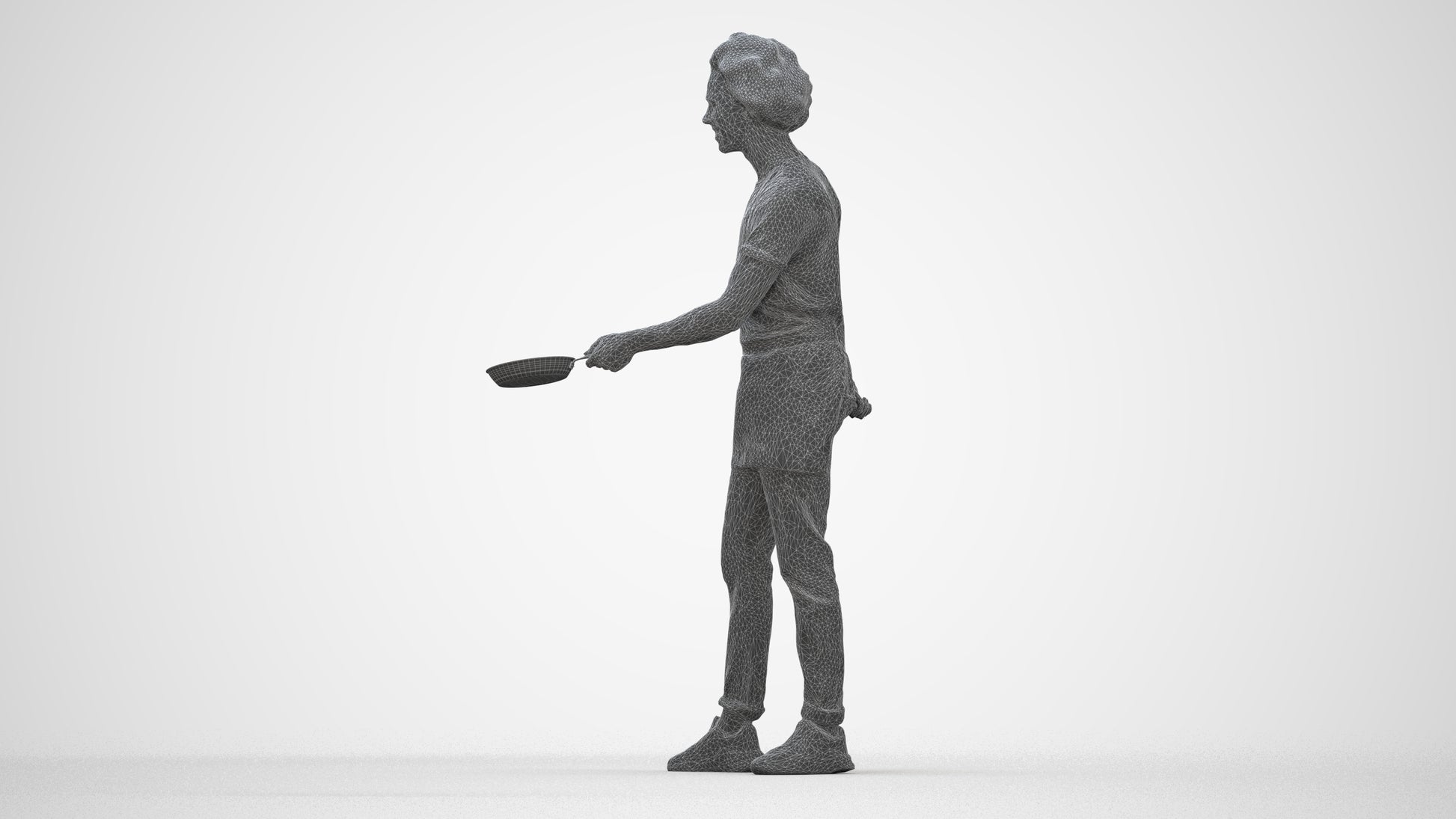 3D scanned man standing, photorealistic archviz people for Enscape and SketchUp, wireframe back view