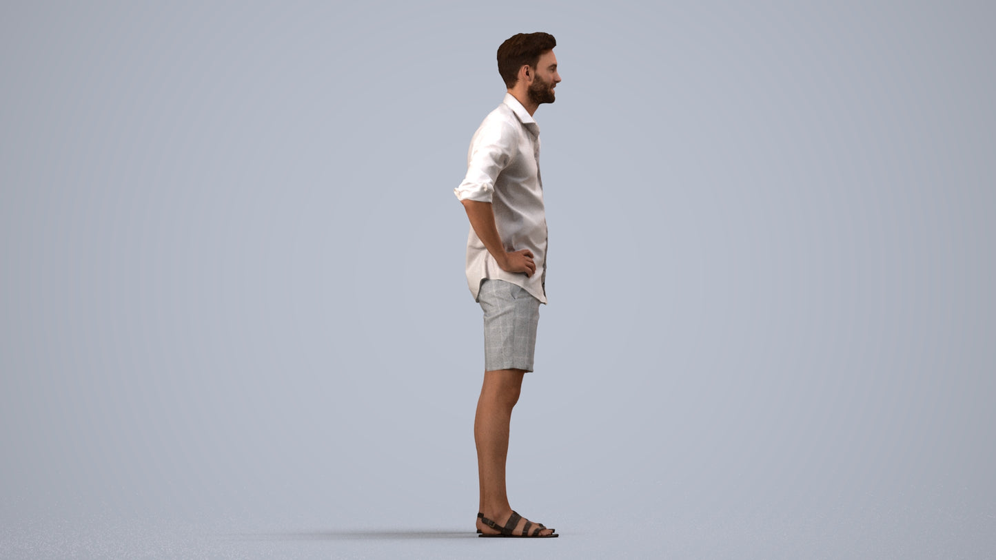 3D scanned man standing casual, photorealistic archviz people for Enscape and SketchUp, side view render