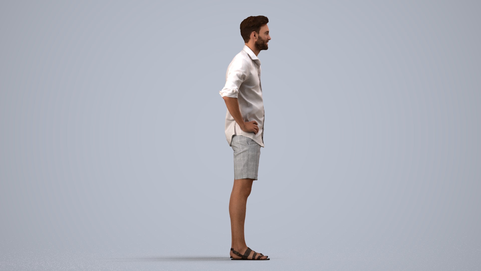 3D scanned man standing casual, photorealistic archviz people for Enscape and SketchUp, side view render