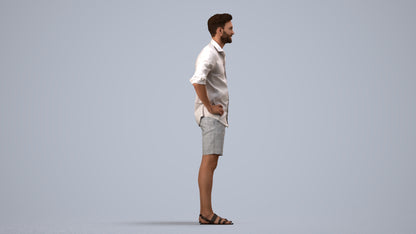 3D scanned man standing casual, photorealistic archviz people for Enscape and SketchUp, side view render