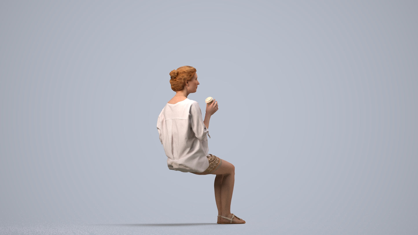 realistic 3D people woman casual sitting, render-ready for V-Ray and Corona, FBX OBJ, side view render
