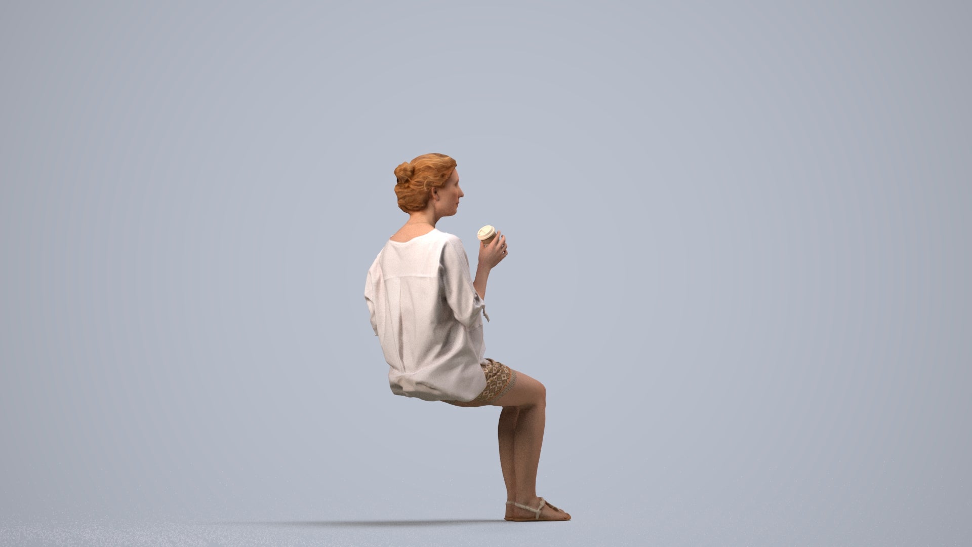 realistic 3D people woman casual sitting, render-ready for V-Ray and Corona, FBX OBJ, side view render
