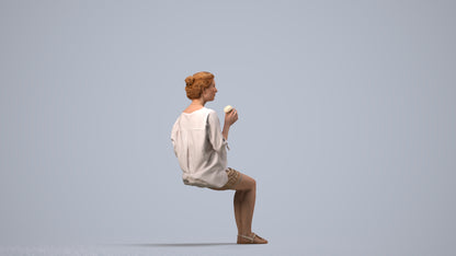 realistic 3D people woman casual sitting, render-ready for V-Ray and Corona, FBX OBJ, side view render