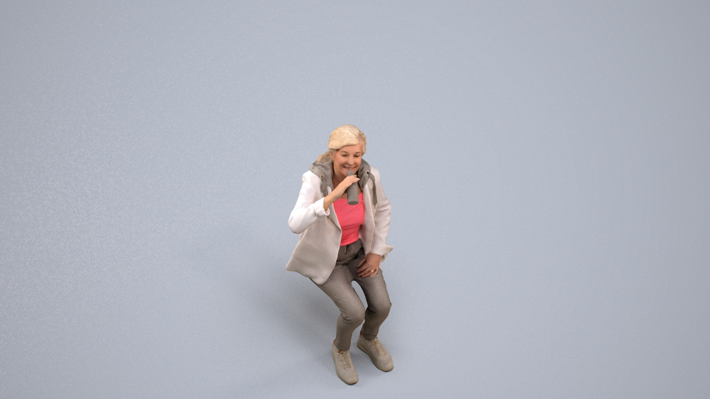 photogrammetry 3D senior girl casual sitting, realistic human model archviz FBX, back view render