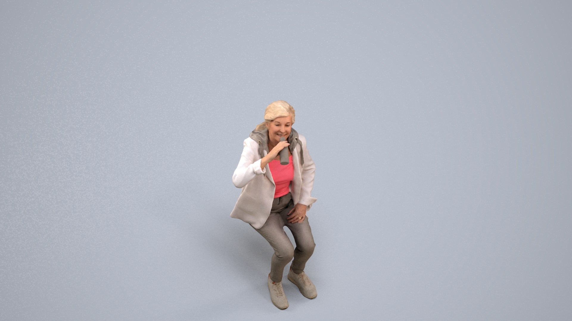 photogrammetry 3D senior girl casual sitting, realistic human model archviz FBX, back view render