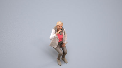 photogrammetry 3D senior girl casual sitting, realistic human model archviz FBX, back view render