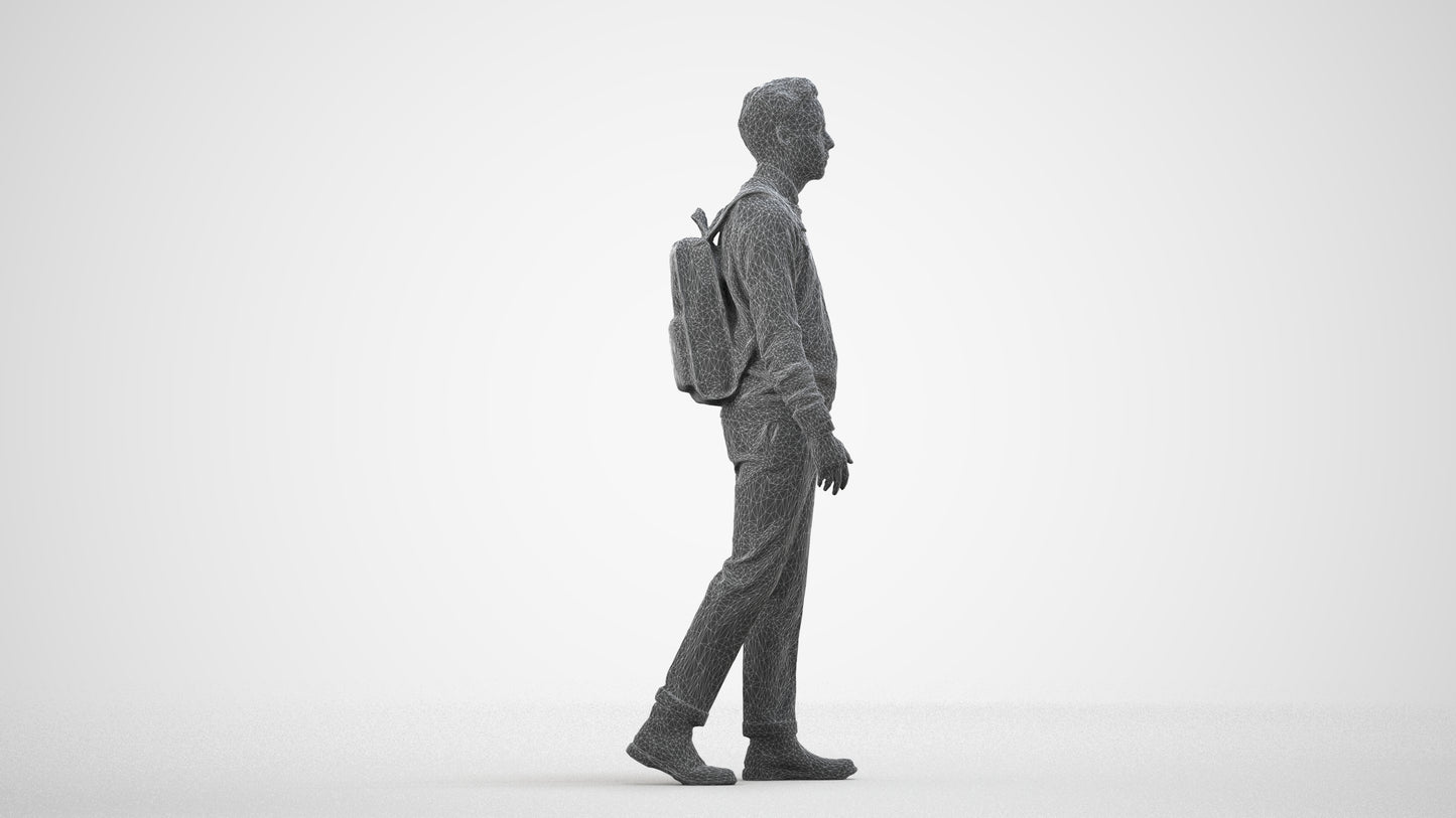 realistic 3D human man casual walking, archviz people FBX OBJ for Blender, wireframe side view