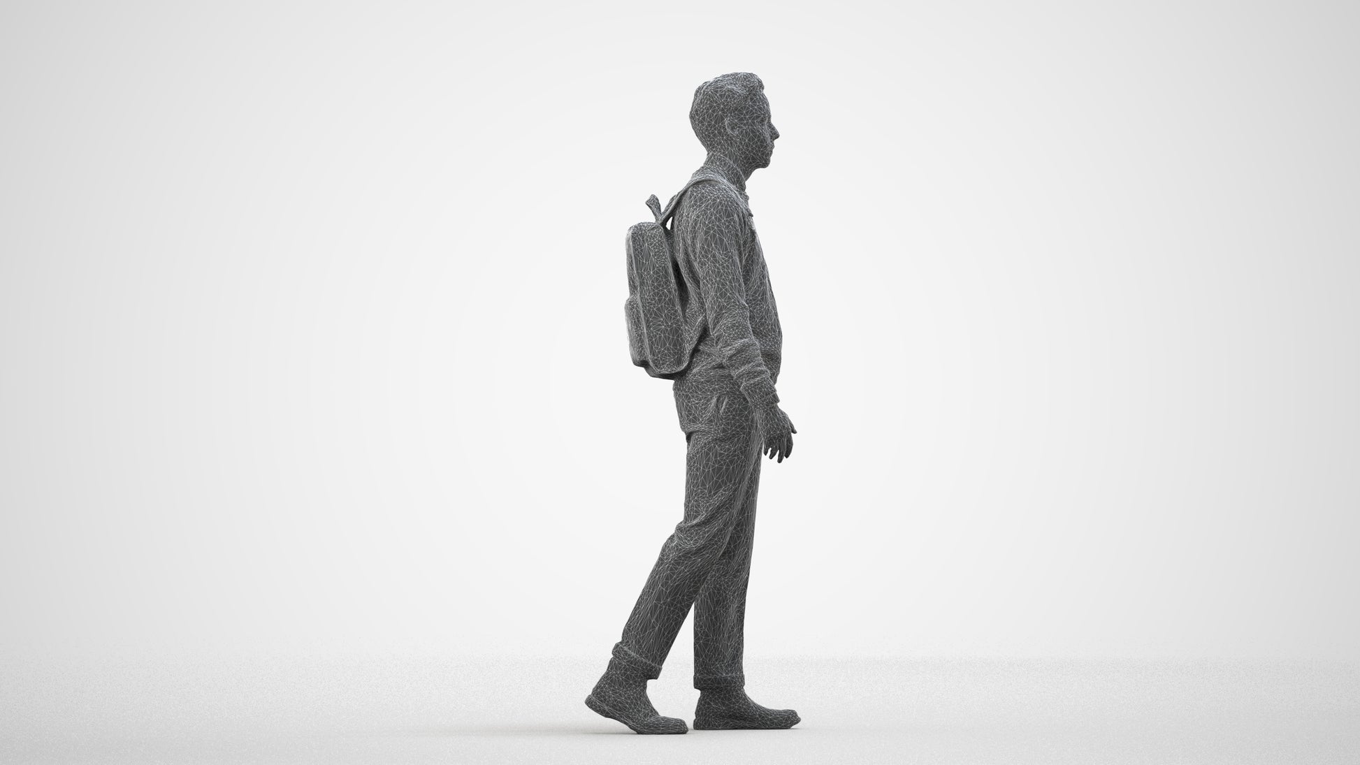 realistic 3D human man casual walking, archviz people FBX OBJ for Blender, wireframe side view
