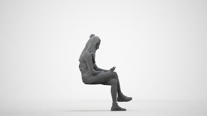 realistic 3D woman casual sitting, scanned archviz people for Blender and 3ds Max, wireframe side view