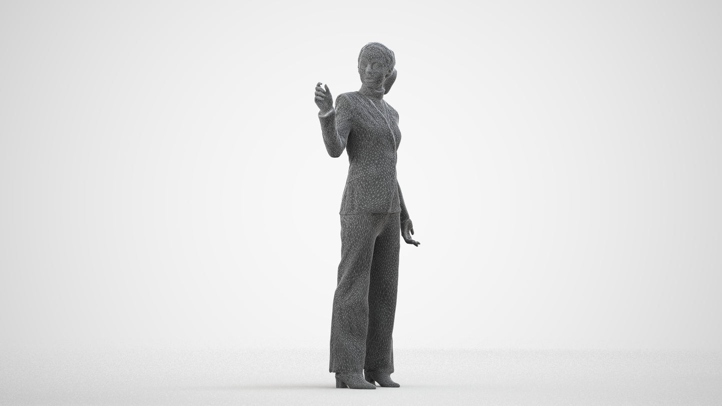 realistic 3D woman business, scanned archviz people for Blender and 3ds Max, wireframe side view