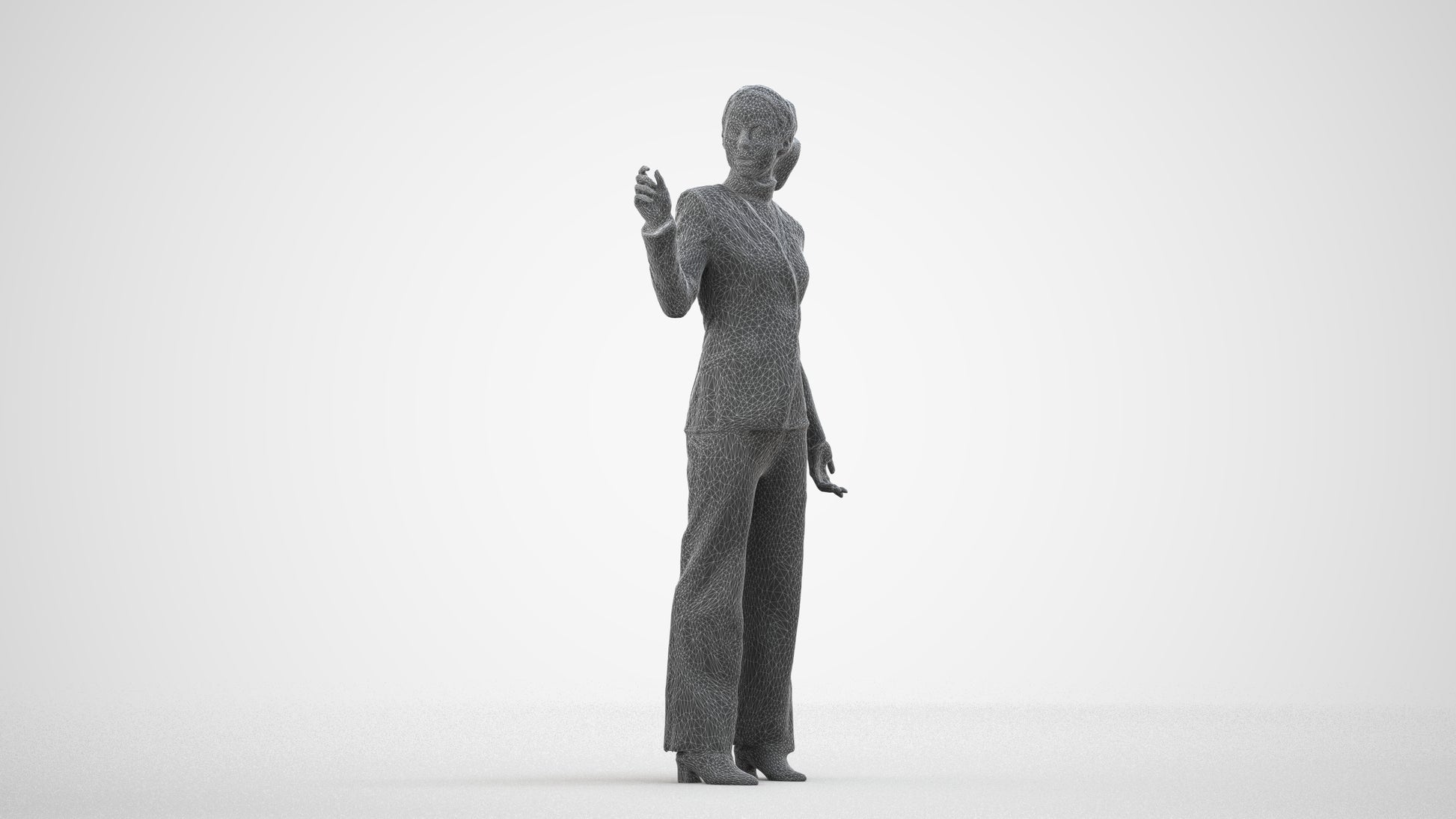 realistic 3D woman business, scanned archviz people for Blender and 3ds Max, wireframe side view