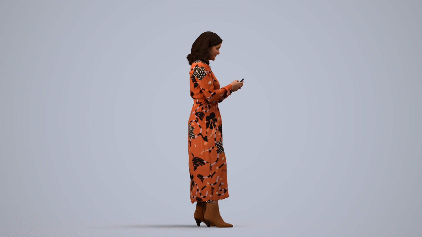 realistic 3D woman casual standing, scanned archviz people for Blender and 3ds Max, side view render