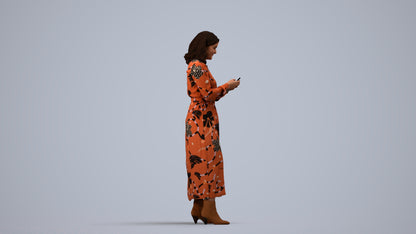 realistic 3D woman casual standing, scanned archviz people for Blender and 3ds Max, side view render