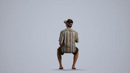 3D human model man casual sitting, photogrammetry scanned person for archviz, front view render