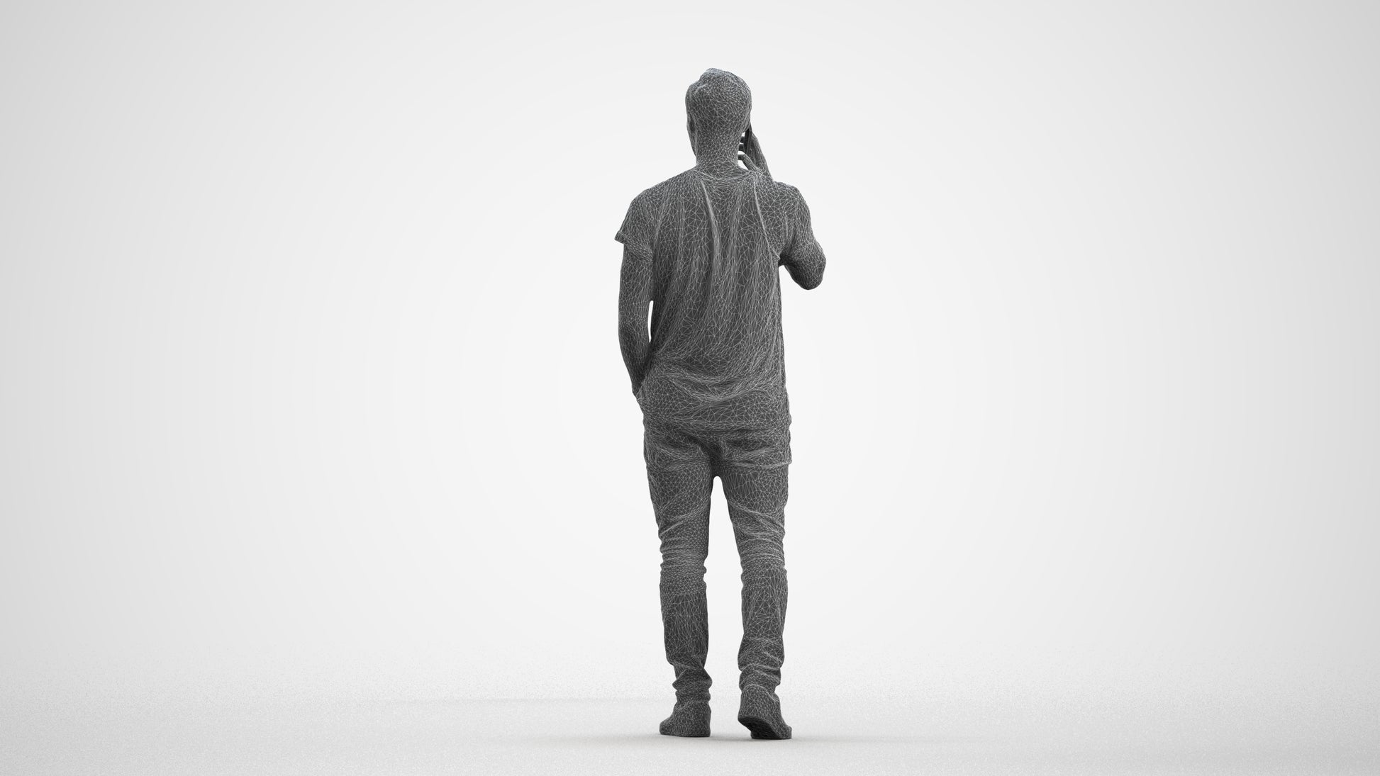 scanned 3D man casual walking, photogrammetry people for Enscape and V-Ray, wireframe front view