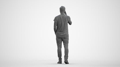 scanned 3D man casual walking, photogrammetry people for Enscape and V-Ray, wireframe front view