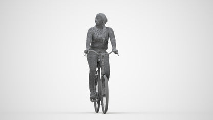 3D human model woman casual cycling, photogrammetry scanned person for archviz, wireframe back view