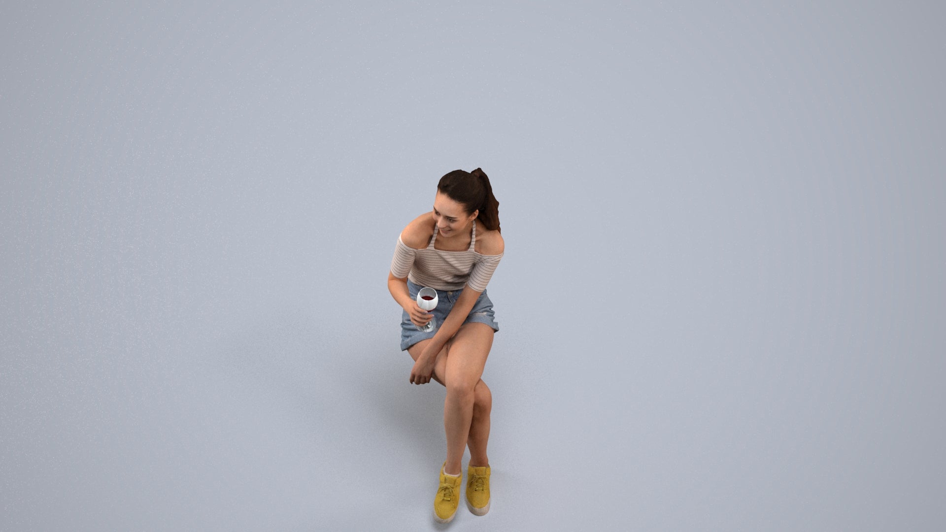 photogrammetry 3D woman casual sitting, realistic human model archviz FBX, back view render